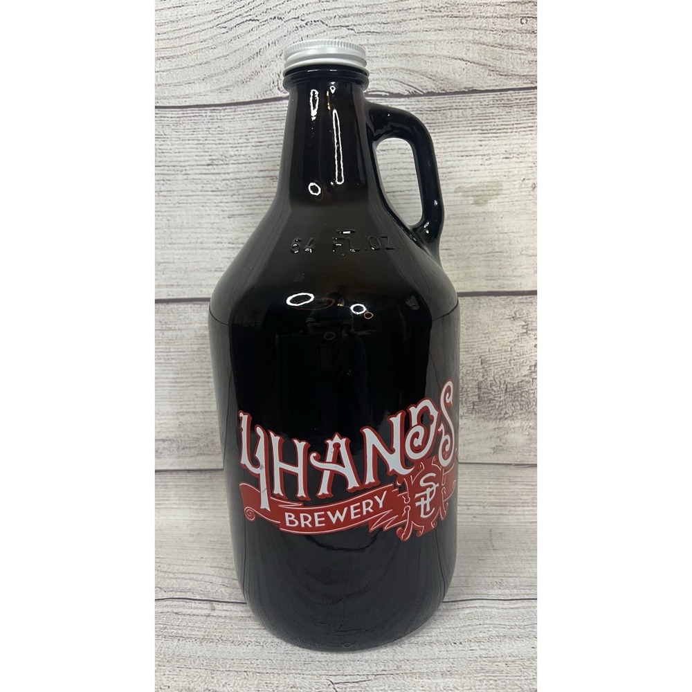 4Hands Brewing Co. St. Louis Missouri Amber Glass 64oz. Beer Growler With Lid